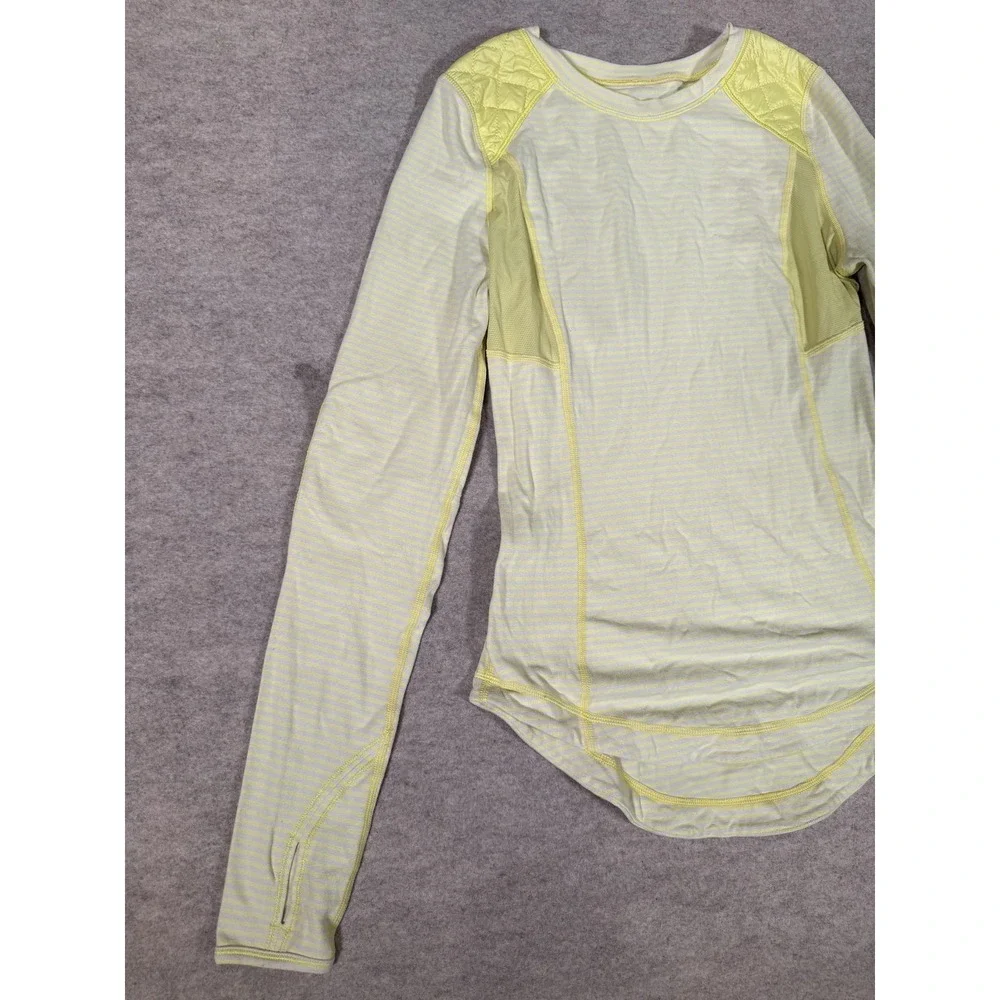 Lululemon Long Sleeve Shirt Womens 4 Yellow Stripe Quilted Run Athletic LW3791S